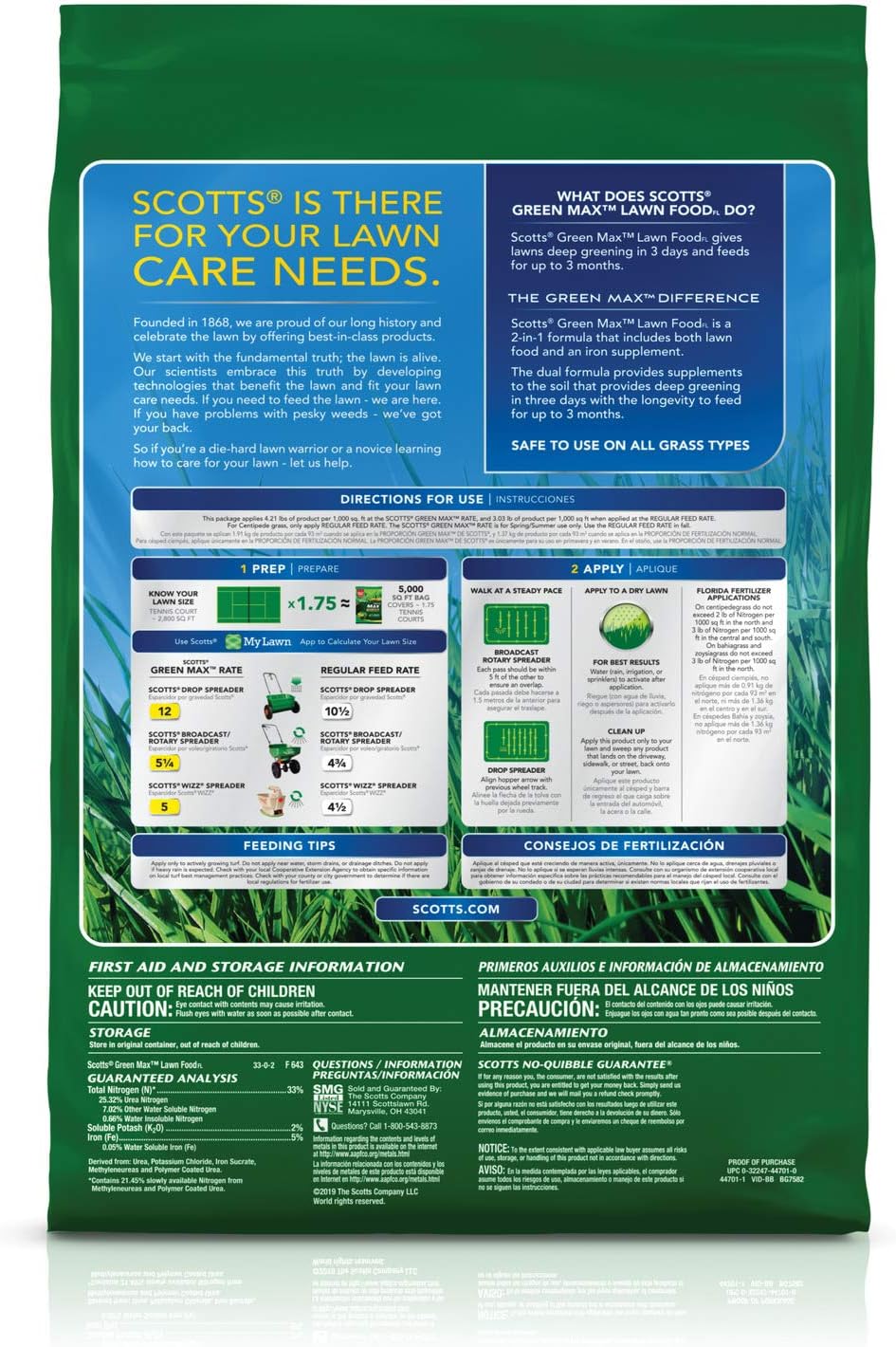 Scotts Green Max Lawn FoodFL - Lawn Fertilizer with Iron Supplement for Greener Grass - Covers 5,000 sq. ft. - 15.15 lbs. - Espot.com.au