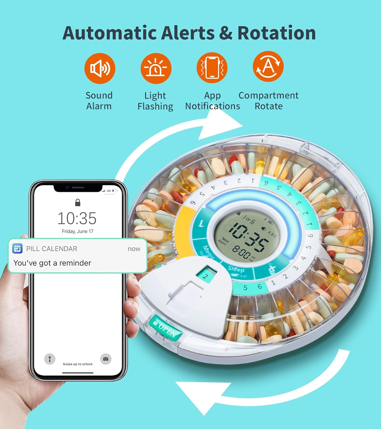 upgrade-bluetooth-smart-automatic-pill-dispenser-for-elderly---28-compartment-electronic-medication-organizer-with-sound-light-and-app-alarm---watch-operation-video-2