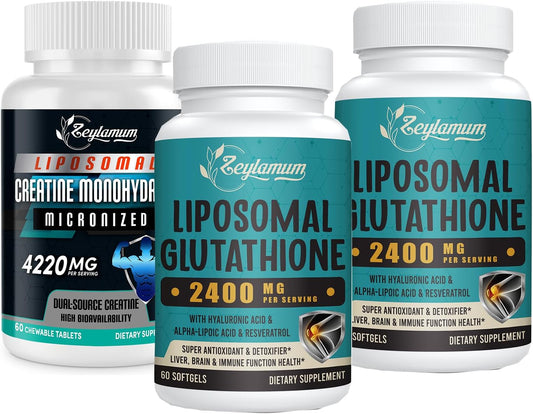 Liposomal Glutathione Softgels & Creatine Monohydrate Capsules Bundle - High Strength Antioxidant & Muscle Support - 120 Softgels + 60 Counts - Espot.com.au