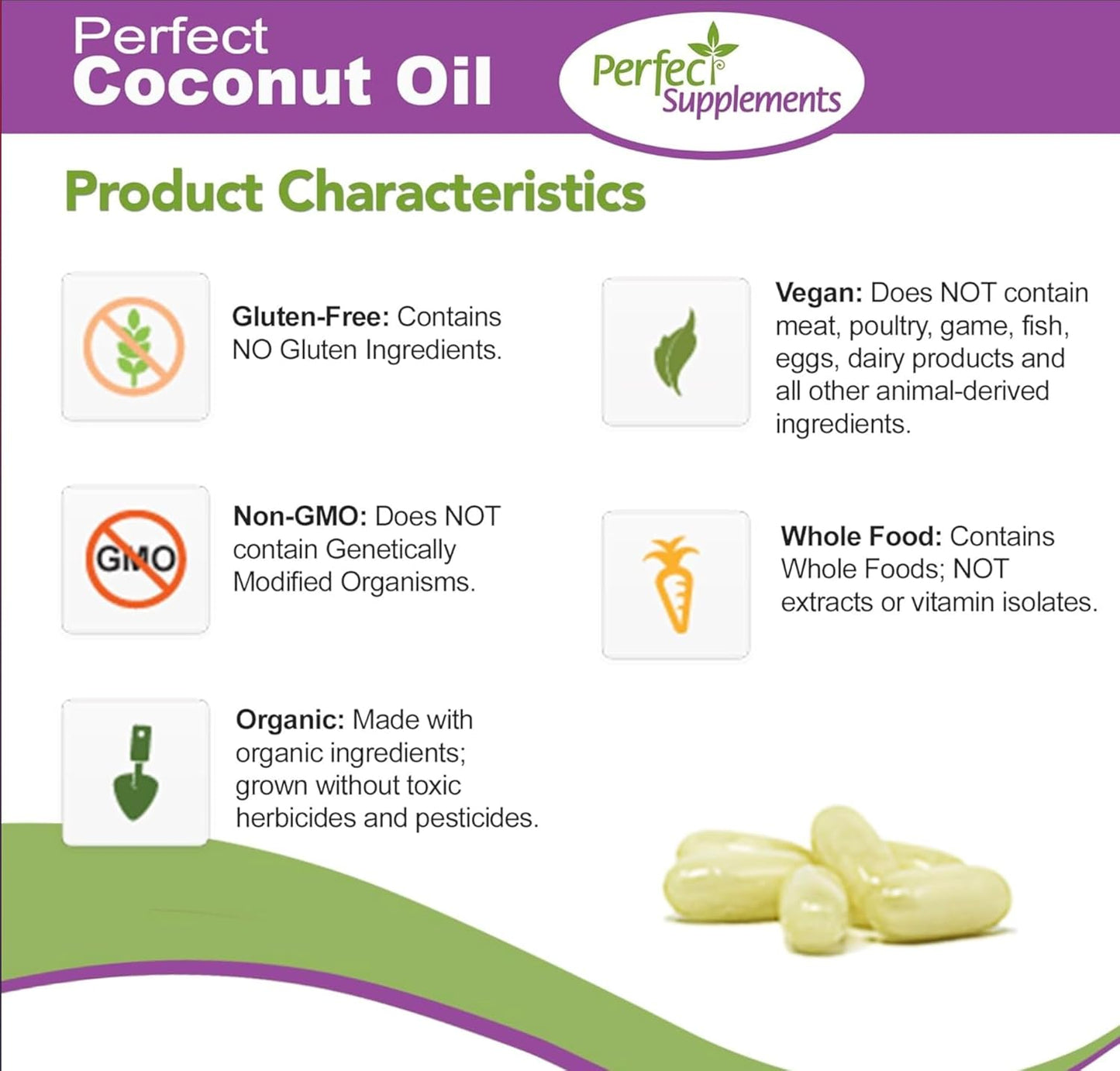 Organic Cold-Pressed Coconut Oil Softgels - 120 Softgels, 1000mg Each - Extra Virgin, Unrefined - Pure & Natural Supplement by Perfect Supplements - Espot.com.au