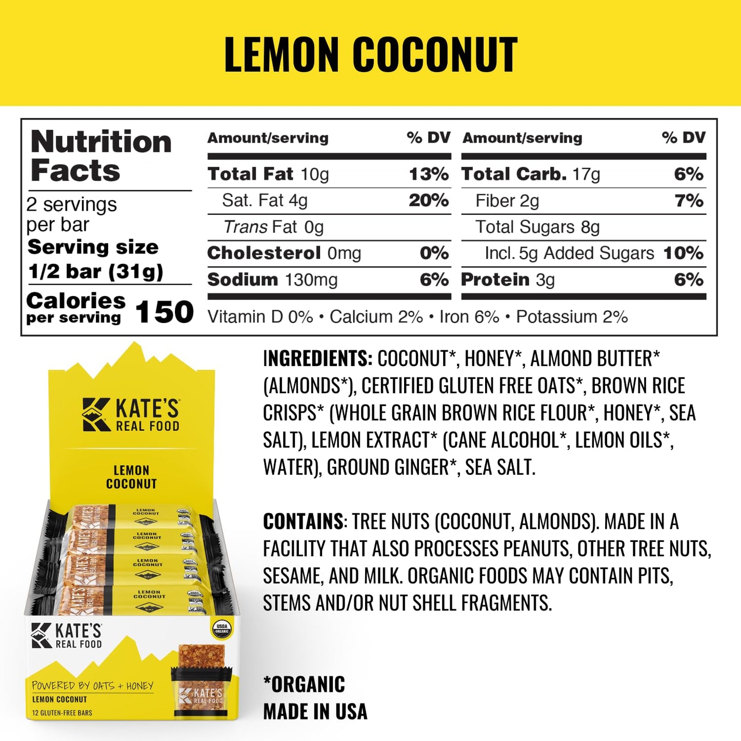 organic-lemon-coconut-granola-bars---gluten-free-oats-22-oz-pack-of-12---non-gmo-soy-free-whole-grains---healthy-energy-snacks-by-kates-real-food-6