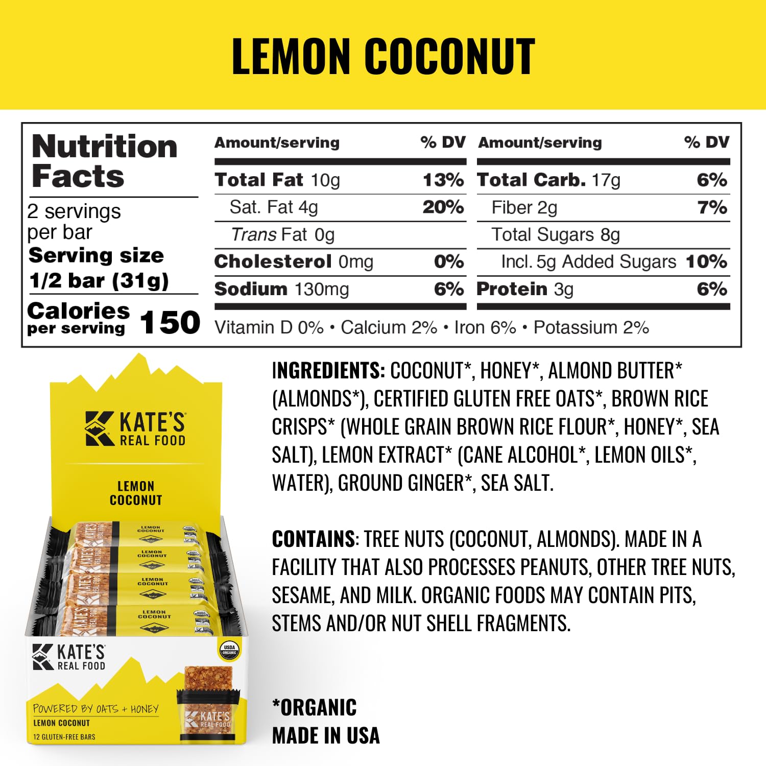 organic-lemon-coconut-granola-bars---gluten-free-oats-22-oz-pack-of-12---non-gmo-soy-free-whole-grains---healthy-energy-snacks-by-kates-real-food-6