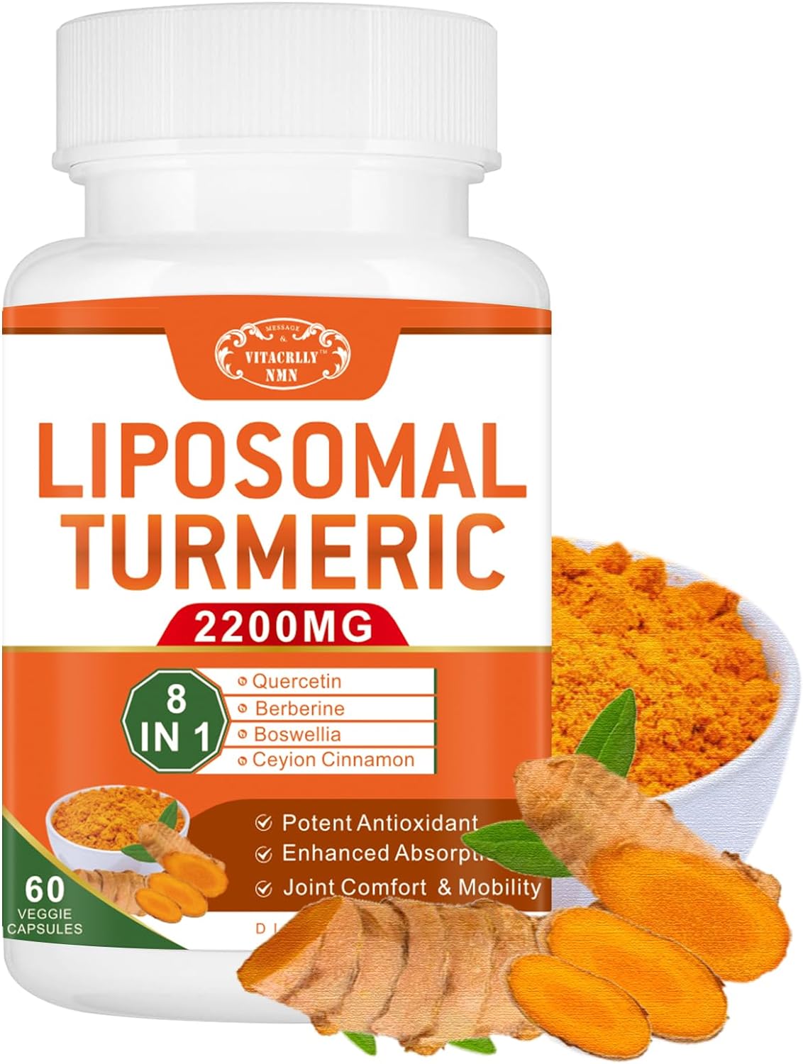 2200mg Liposomal Turmeric Curcumin Supplement with Black Pepper & Ginger - Joint Support - 95% Curcumin Extract - 60 Capsules - Espot.com.au