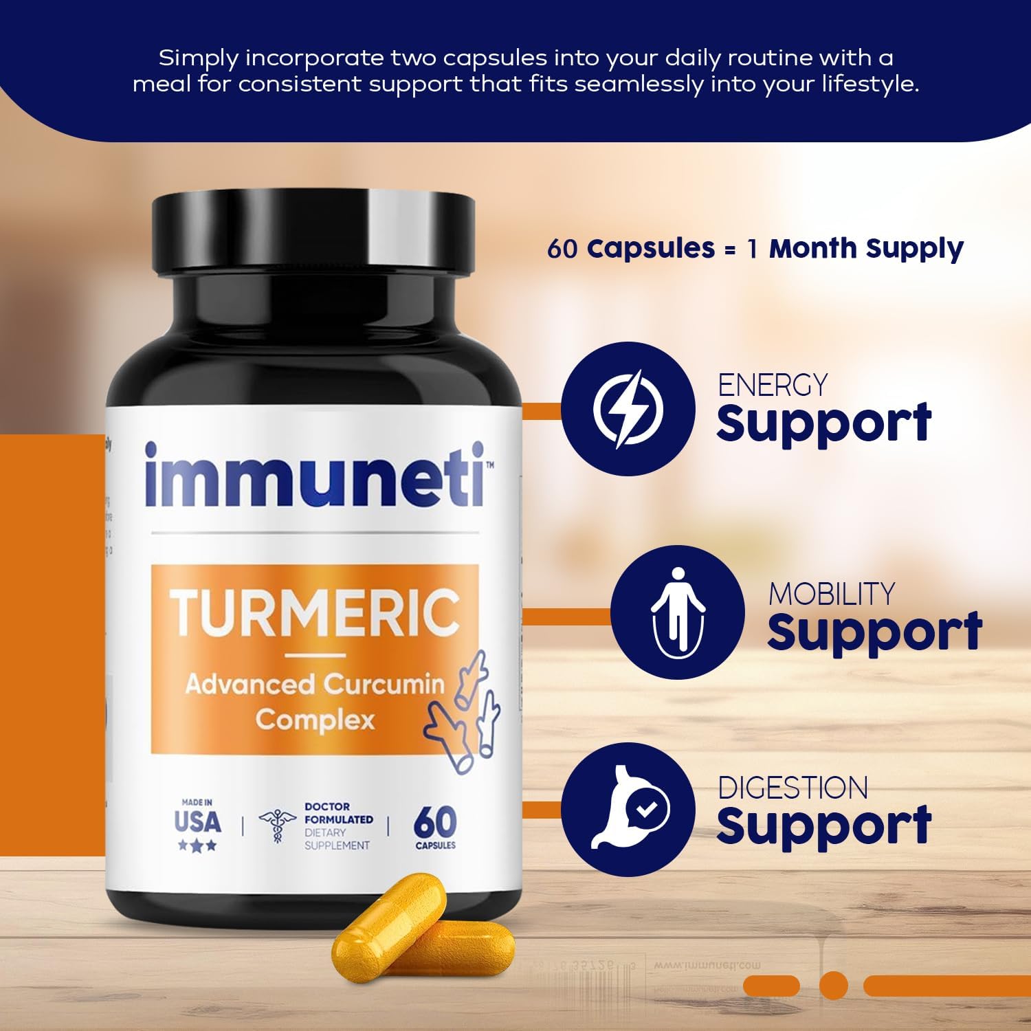 Turmeric Curcumin Complex Capsules - Immune Support Supplement with Advanced Formula for Overall Health - 60 Count - Espot.com.au