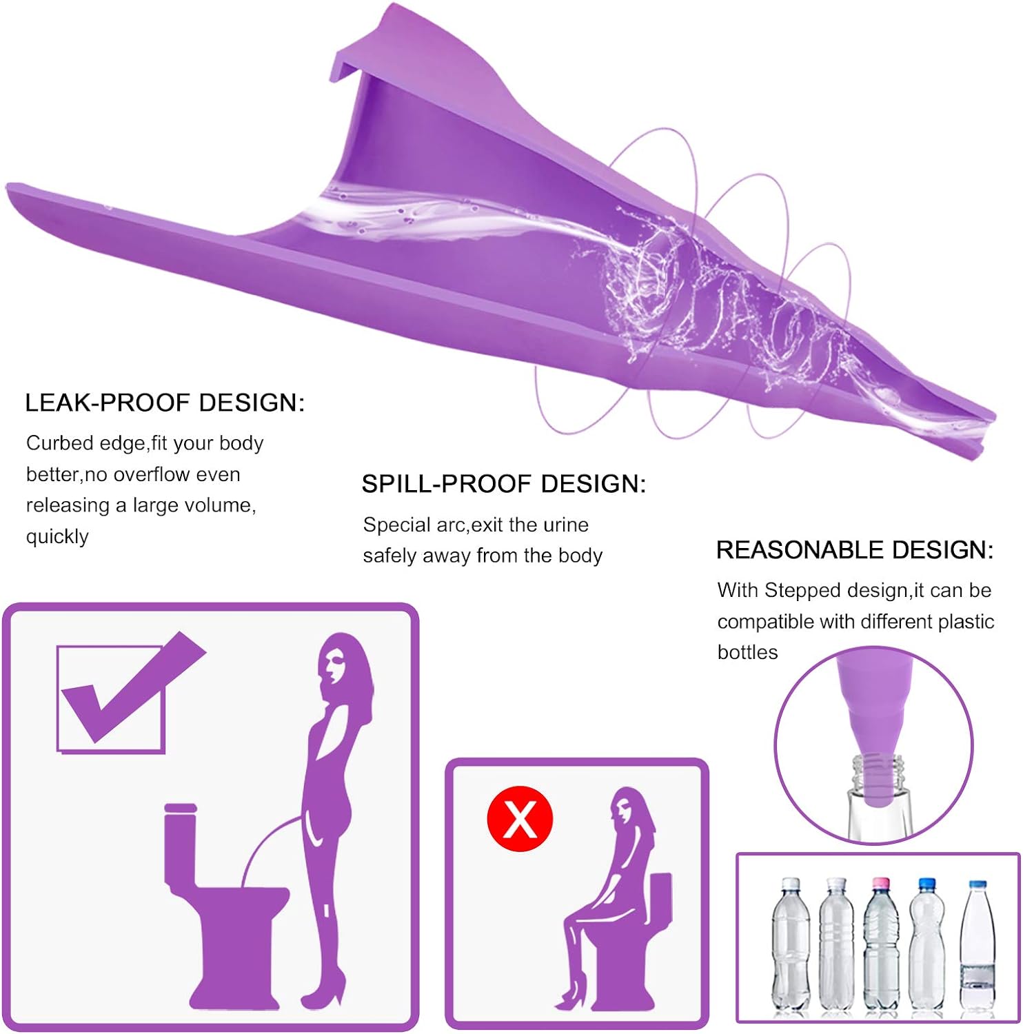 Reusable Female Urinal with Silicone Funnel - Portable Standing Female Urinal for Outdoor Activities, Camping, Travel - Sunany - Espot.com.au