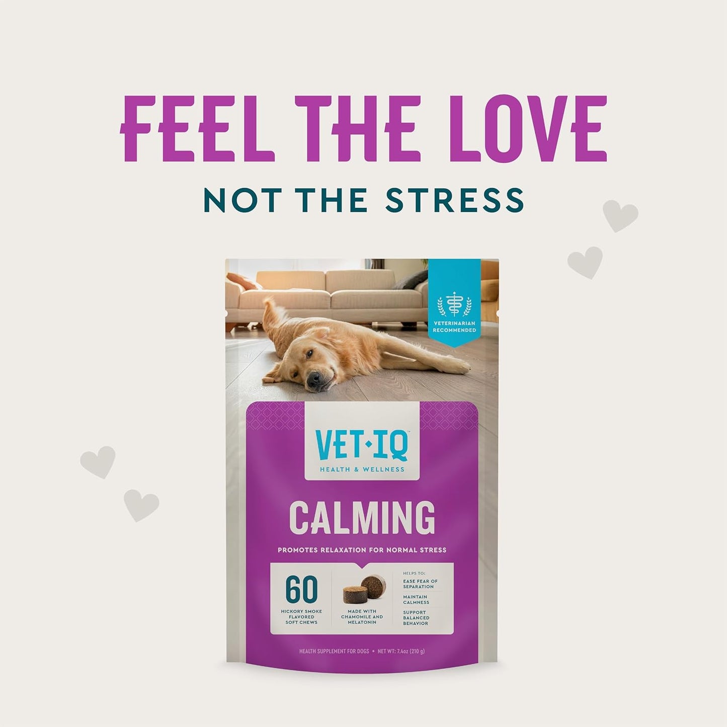 USA-Made VetIQ Calming Chews for Dogs, 60 Count - Stress & Anxiety Relief Supplement to Promote Relaxation & Manage Anxiety - Espot.com.au