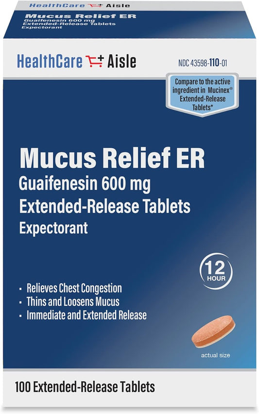 Guaifenesin 600mg Extended Release Tablets - 100 Count - Mucus Relief Expectorant for Chest Congestion - HealthCareAisle - Espot.com.au
