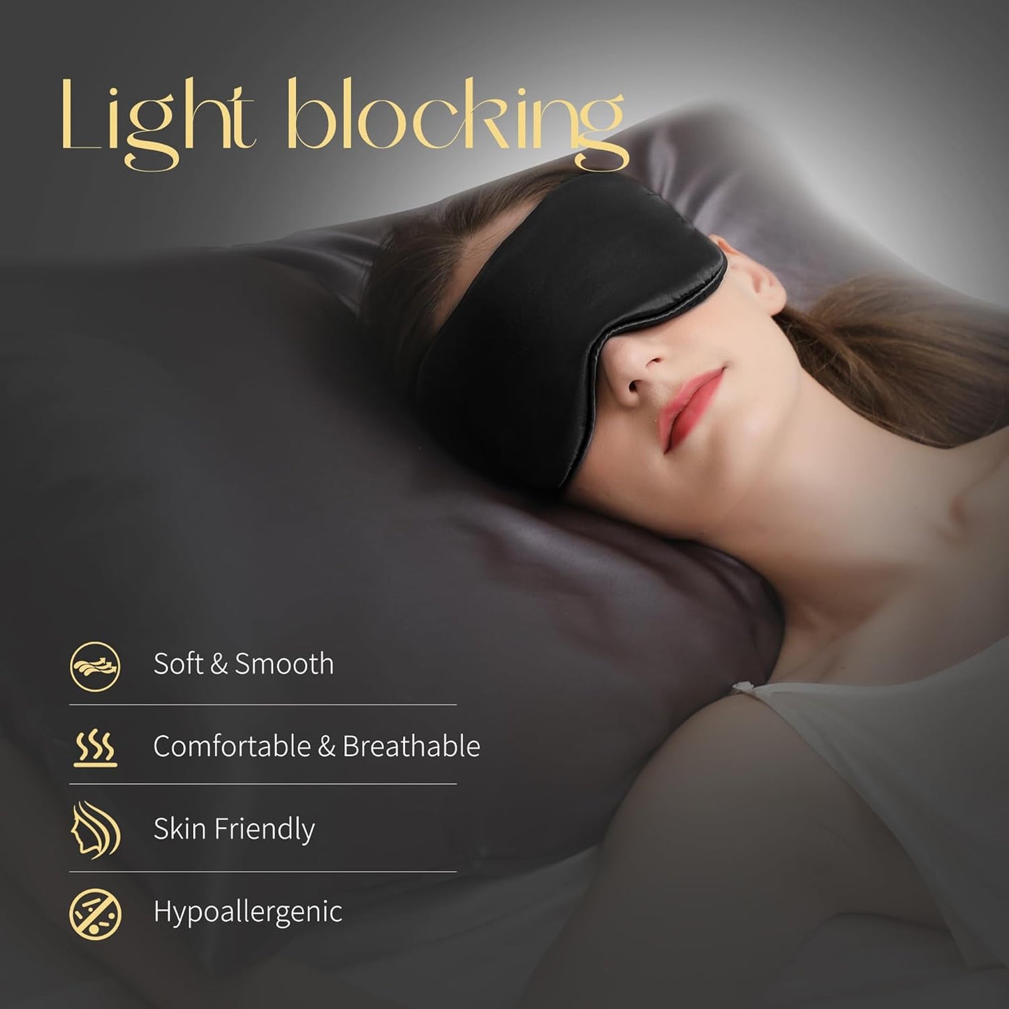 Adjustable 100% Mulberry Silk Sleep Mask - Soft & Breathable Blackout Eye Mask for Sleeping - Premium Filled with Silk - Black - Espot.com.au