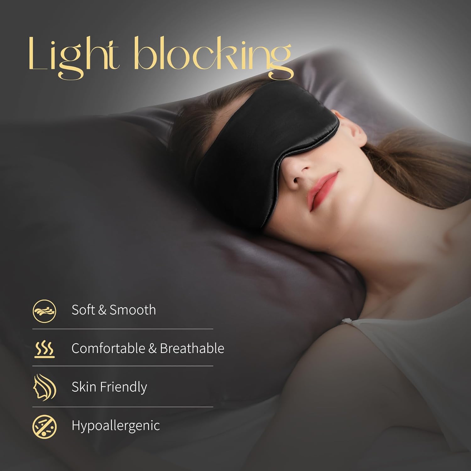 Adjustable 100% Mulberry Silk Sleep Mask - Soft & Breathable Blackout Eye Mask for Sleeping - Premium Filled with Silk - Black - Espot.com.au