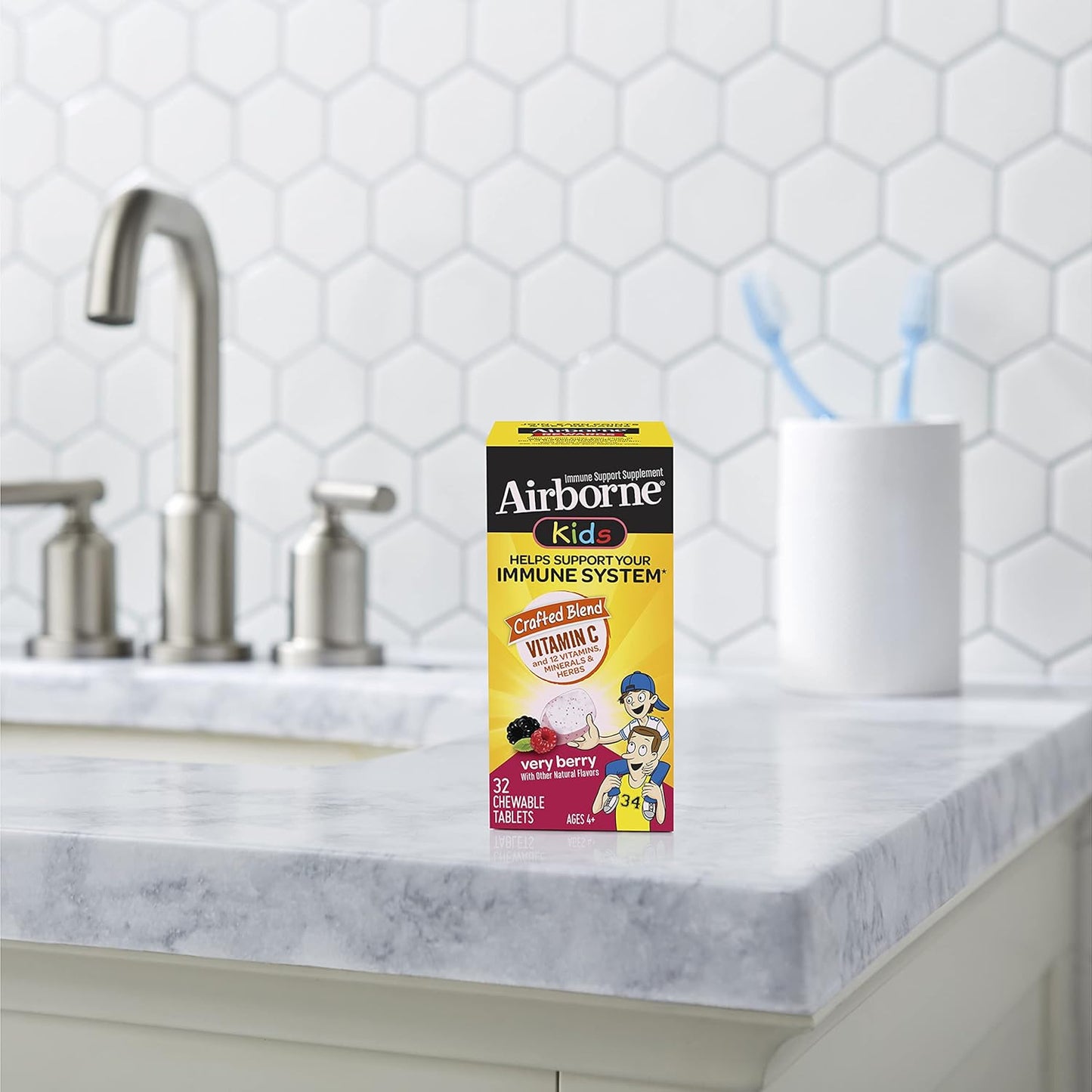 Kids Immune Support Chewable Tablets - 500mg Vitamin C with Zinc, Antioxidant Vitamins A, C & E - Very Berry Flavor - 32 Tablets - Espot.com.au