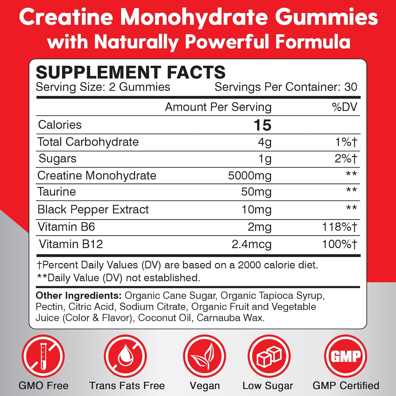 Organic Vegan Creatine Gummies with Taurine & Vitamins - 5000mg Pre-Workout for Maximum Strength, Muscle, Energy & Focus - Men & Women - 60 Count - Espot.com.au
