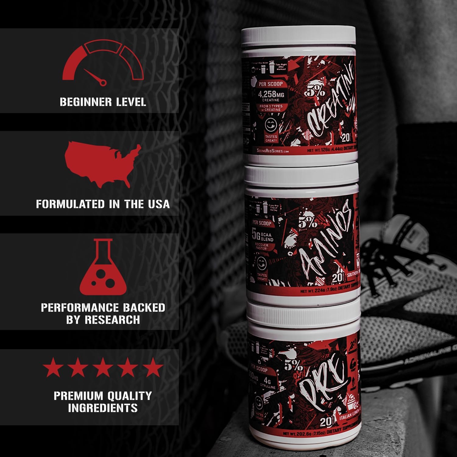 5% Nutrition Code Red Aminos BCAA & EAA Post Workout Recovery Powder - Italian Lemon Ice Flavor - Full Spectrum Essential Amino Acid Complex for Men & Women - Espot.com.au