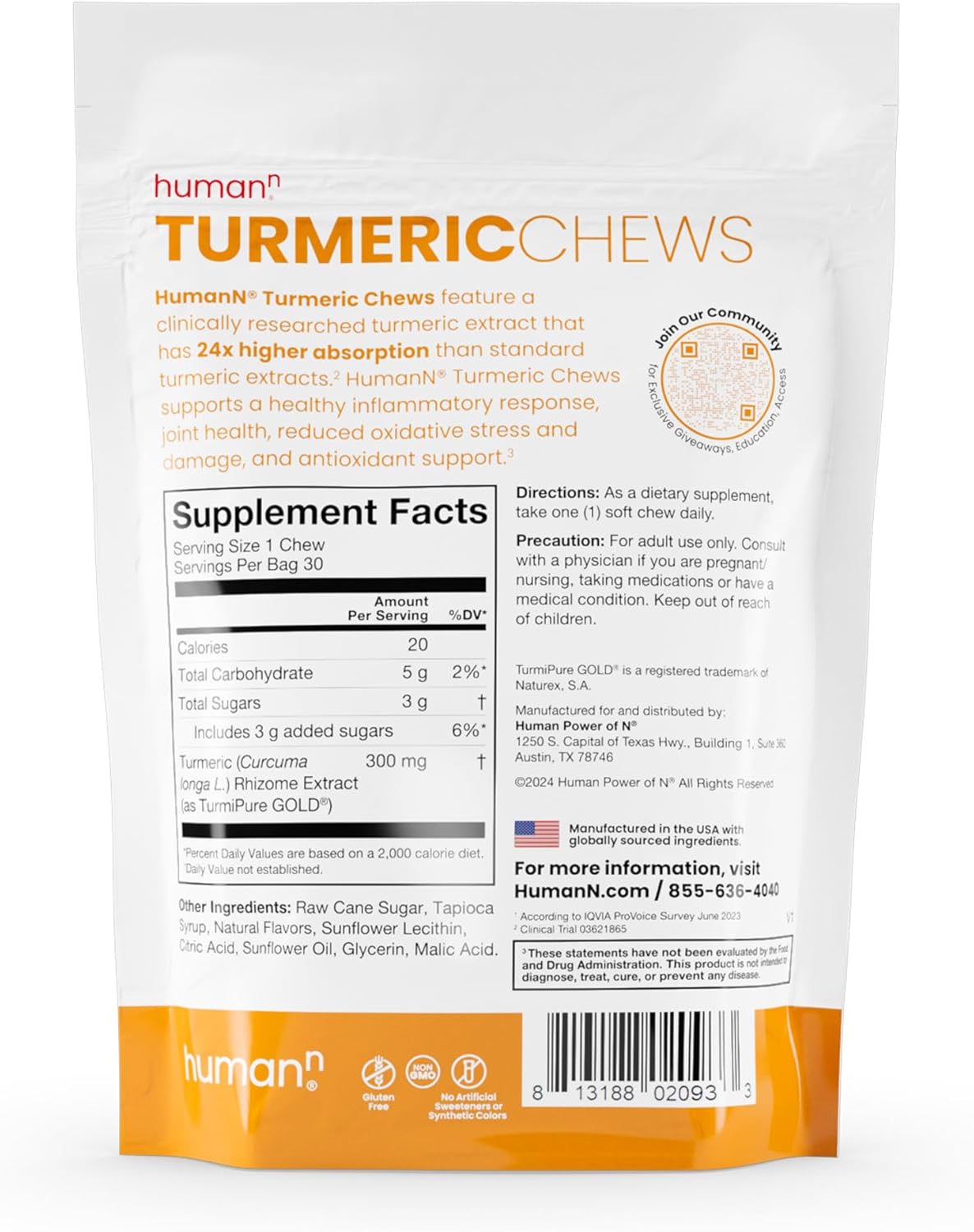 SuperBeets Makers Turmeric Chews - High Absorption Curcumin Complex - Orange Citrus - Joint Health Support - 30 Count - Espot.com.au