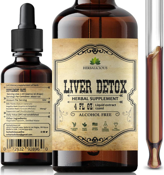Natural Liver Support Drops with Milk Thistle, Angelica Root, Dandelion, Turmeric & Peppermint - Herbal Liver Cleanse Detox Drink - 4 fl oz - Espot.com.au
