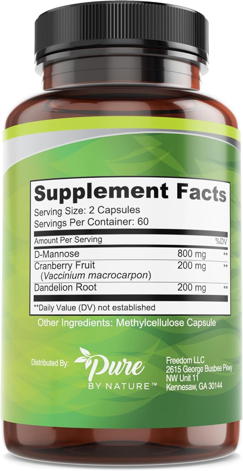 Natural D-Mannose with Cranberry and Dandelion Root Capsules - 120 Count - Espot.com.au