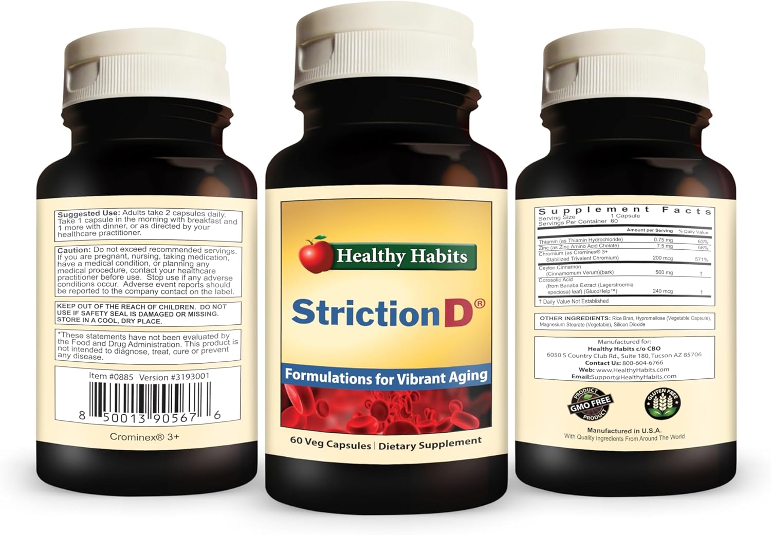 StrictionD: Healthy Habits Supplement with Glucohelp Banaba Extract, Ceylon Cinnamon, and Crominex 3 - Espot.com.au