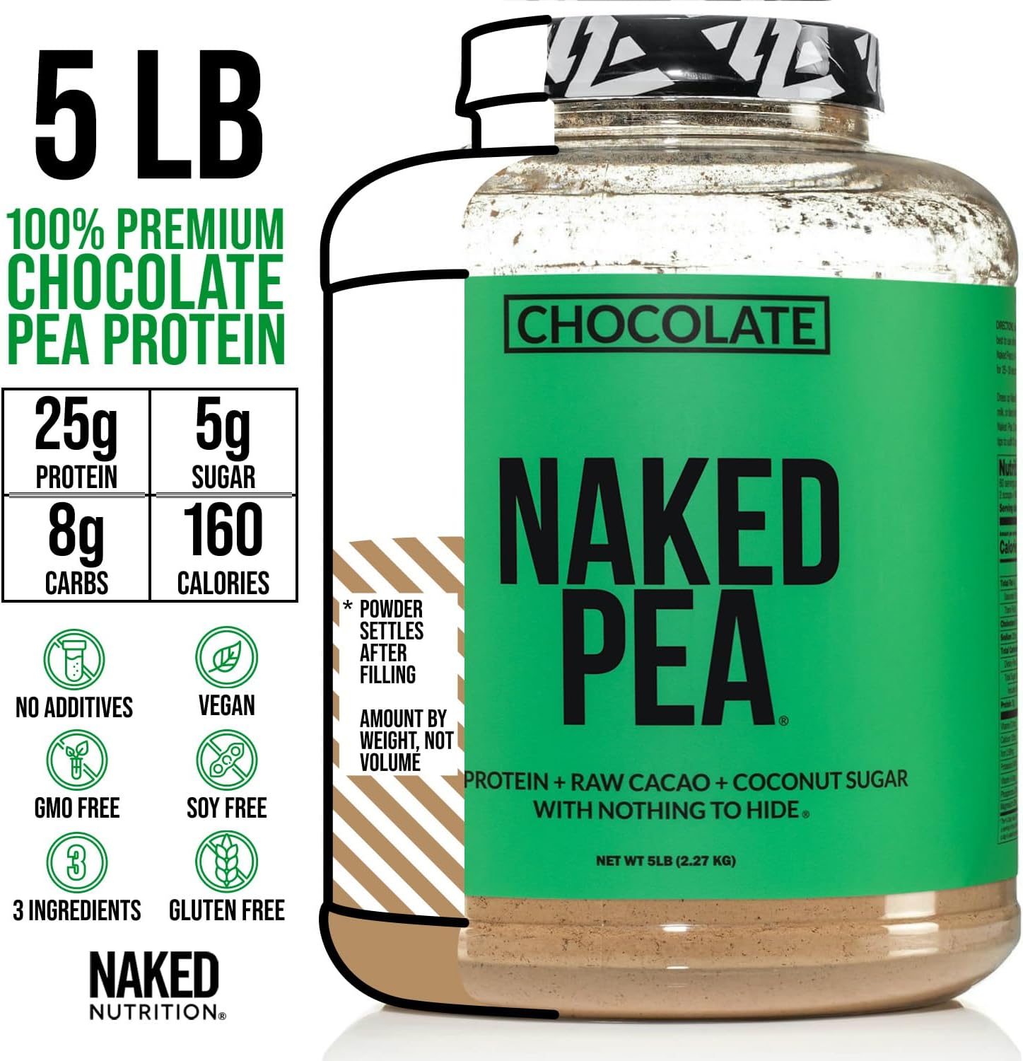5LB Bulk Chocolate Naked Pea Protein Isolate - Plant Based, Vegetarian & Vegan Protein, Easy to Digest, Non-GMO, Gluten-Free - Espot.com.au