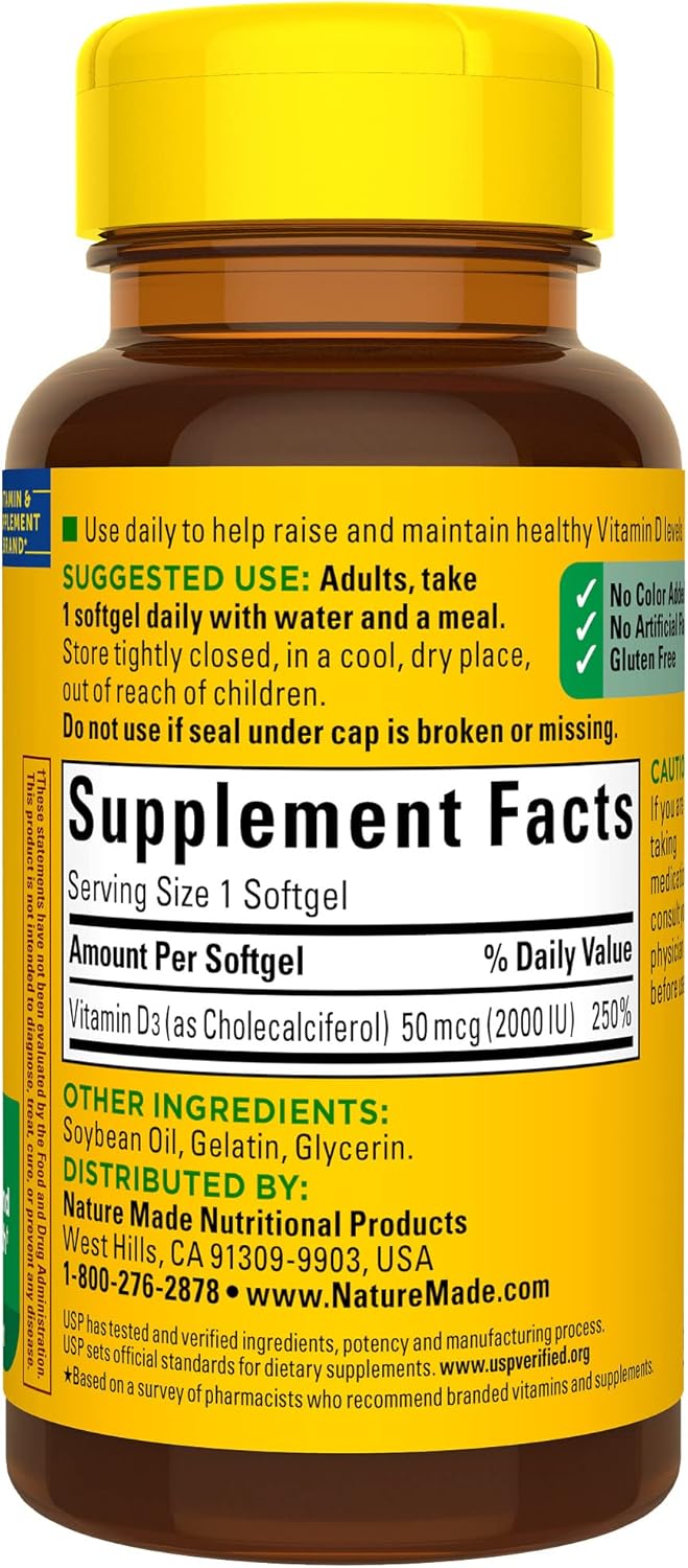 Vitamin D3 2000 IU Softgels for Bone, Teeth, Muscle & Immune Health - 90 Day Supply - Espot.com.au