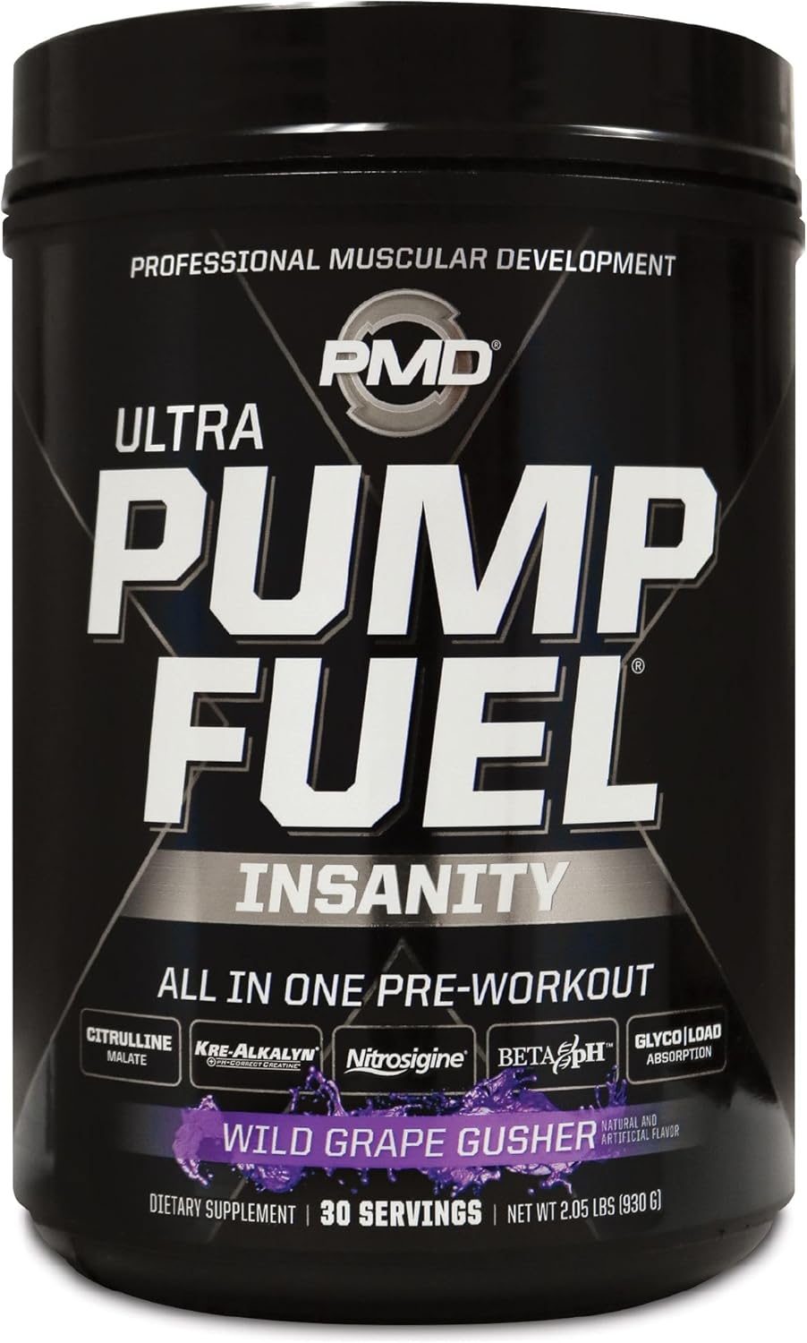 pmd-sports-ultra-pump-fuel-insanity---pre-workout-drink---wild-grape-gusher-flavor---boost-energy-strength-endurance-recovery---complex-carbs-amino-energy---30-servings-1