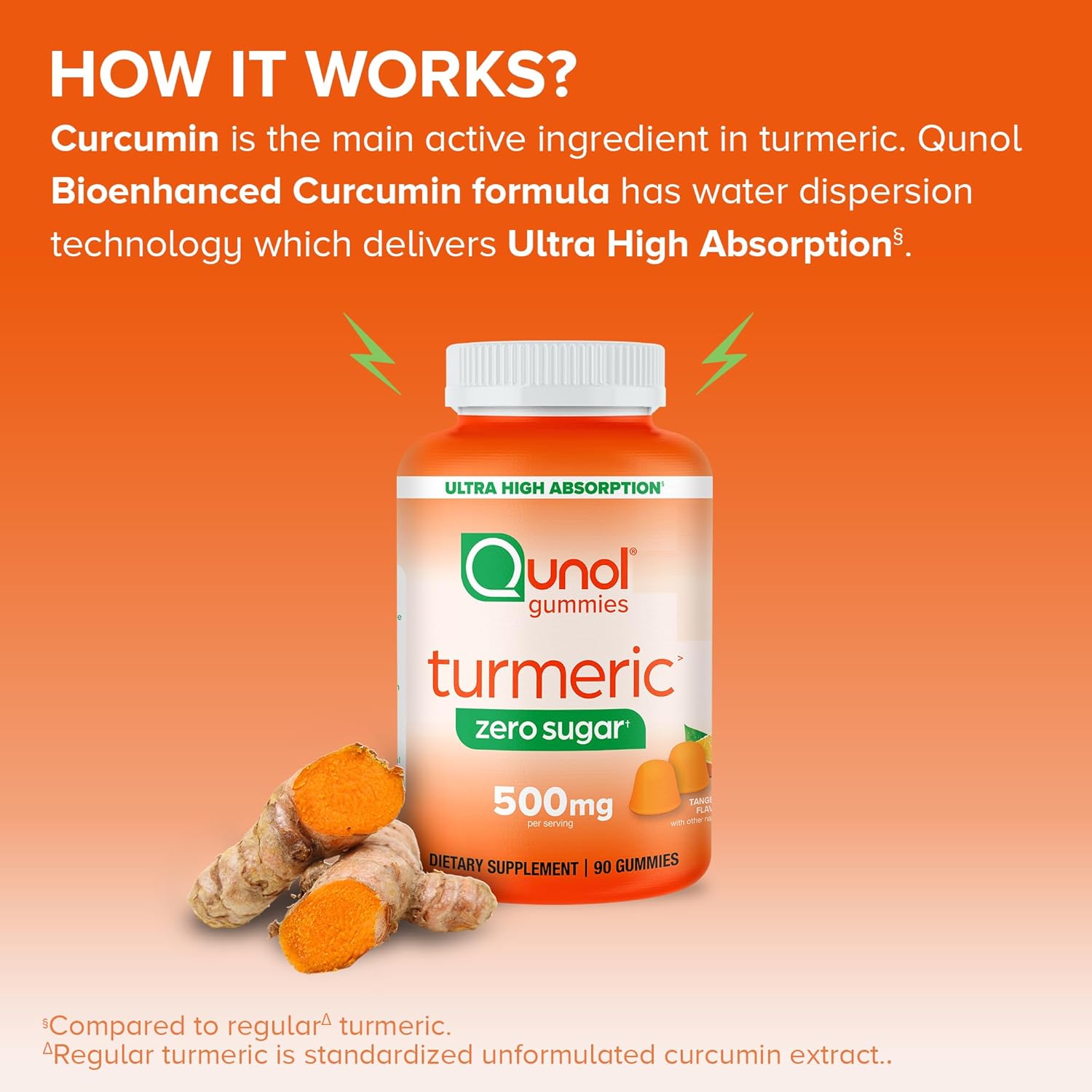 Qunol Zero Sugar Turmeric Gummies - 500mg Curcumin, Joint Support, High Absorption, Vegetarian & Gluten-Free - 90 Count - Espot.com.au