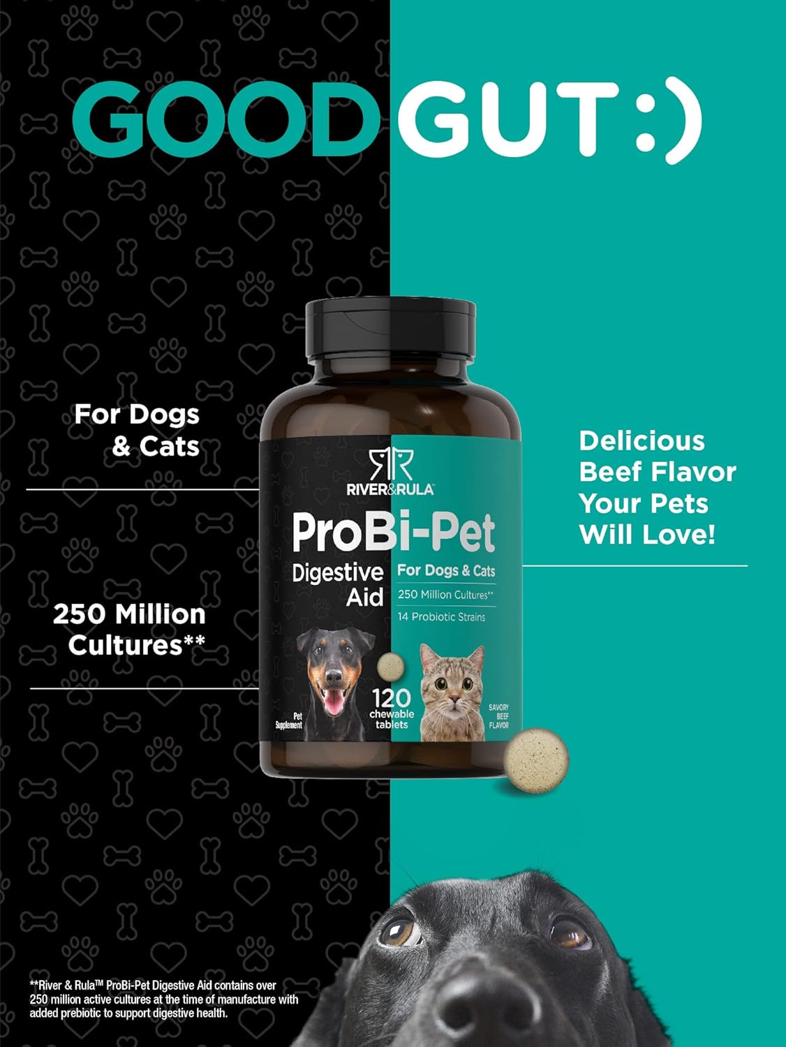 river-rula-probiotic-chewable-tablets-for-dogs-cats---120-count-digestive-aid-with-14-strains---savory-beef-flavor-supplement-3
