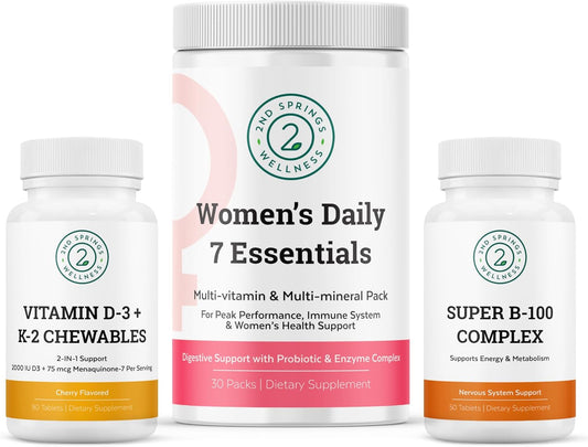 Women's Daily Essentials Bundle: Vitamin D3+K2 Chewables & Super B-100 Complex - 2nd Springs - Espot.com.au
