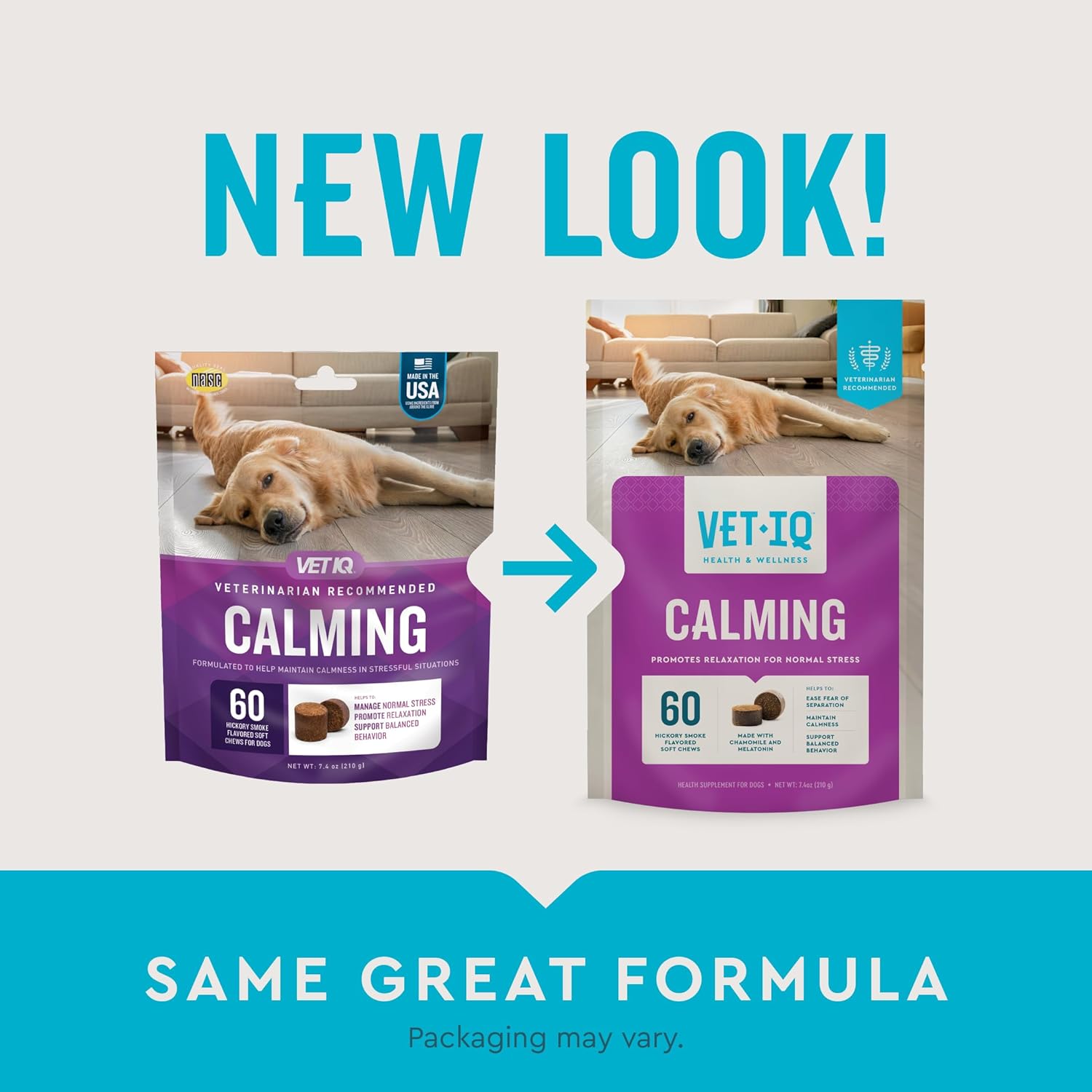 USA-Made VetIQ Calming Chews for Dogs, 60 Count - Stress & Anxiety Relief Supplement to Promote Relaxation & Manage Anxiety - Espot.com.au