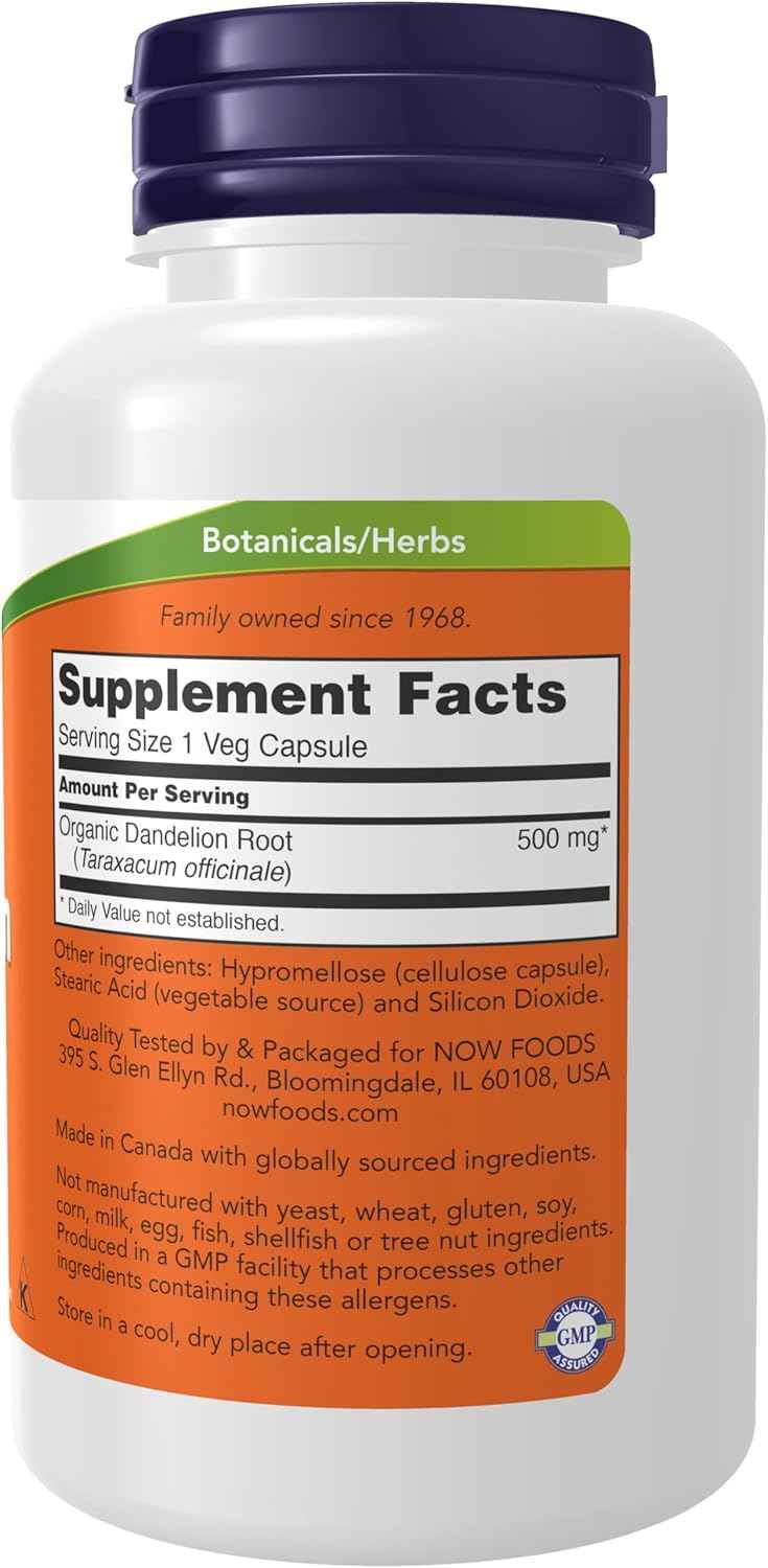 Dandelion Root Herbal Supplement 500mg - 100 Veg Capsules by NOW Foods for Dietary Support