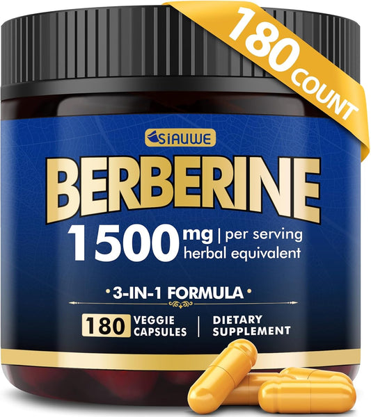High Strength Berberine 1500MG Supplement with Citrus Bergamot - Boost Metabolism, Support Immune System, Healthy Weight Management - Vegan, Organic, Non-GMO - 180 Capsules - Espot.com.au