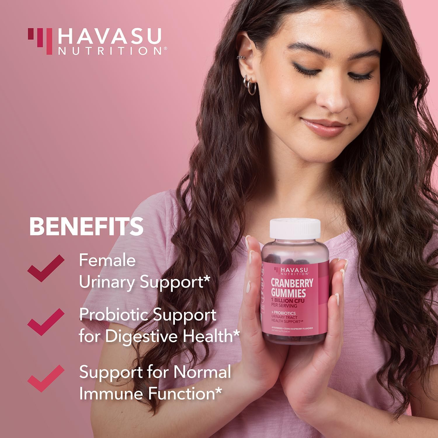 Women's Probiotic Cranberry Gummies - Supports Urinary Tract Health & pH Balance - 1 Billion CFU of Lactobacillus - Bladder & Vaginal Wellness - Cran-Raspberry Flavor - 60 Count - Espot.com.au
