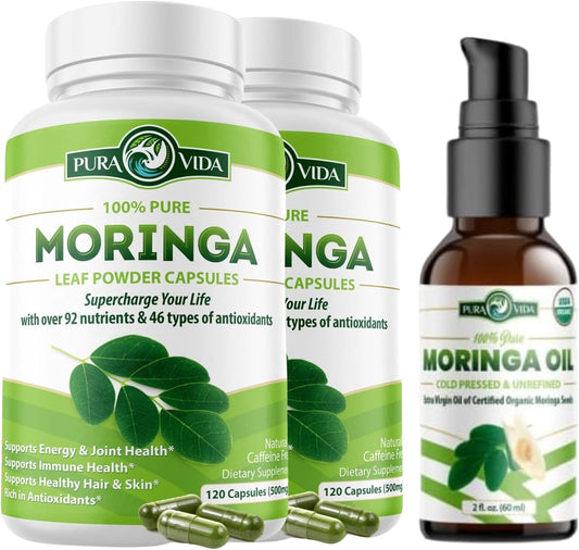organic-moringa-capsules-120ct-500mg-2-pack-with-moringa-oil-2fl-oz---pura-vida-moringa-1