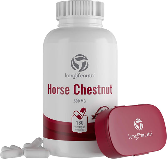 LongLifeNutri Horse Chestnut Seed Extract 500mg Capsules - 180 Count, Made in USA, High Aescin Content, Vegetarian Supplement - Espot.com.au