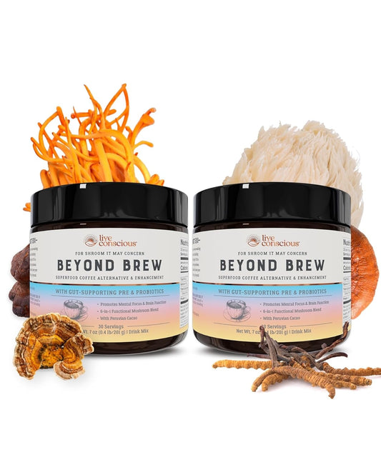 live-conscious-beyond-brew-mushroom-superfood-coffee---low-caffeine-healthy-coffee-substitute-with-prebiotics-probiotics---30-servings-7-oz-2-pack-1