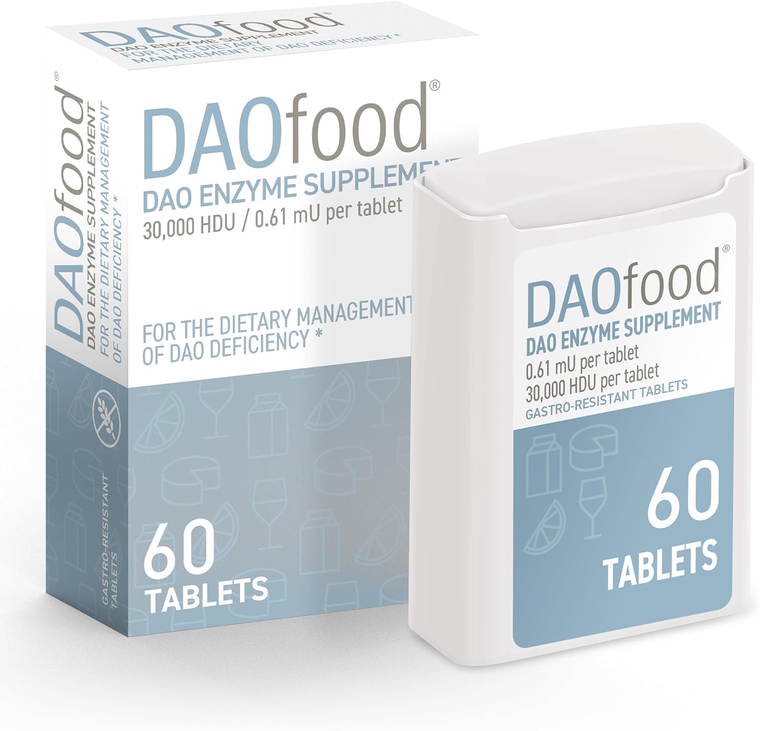 DR Healthcare DAOfood - DAO Deficiency Dietary Management - 60 Mini Gastro-Resistant Tablets Dispenser - Enzyme Supplement - Espot.com.au