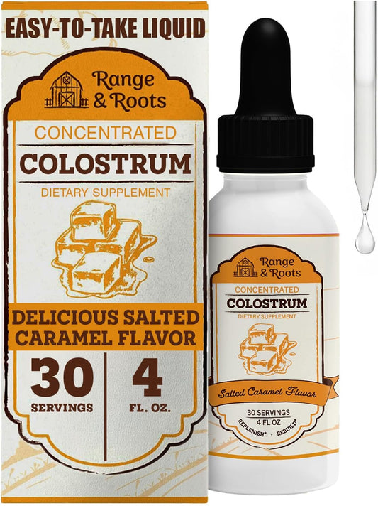 salted-caramel-liquid-bovine-colostrum-supplement-for-gut-health-immunity-energy---range-roots---supports-hair-skin-nails---30-servings-1
