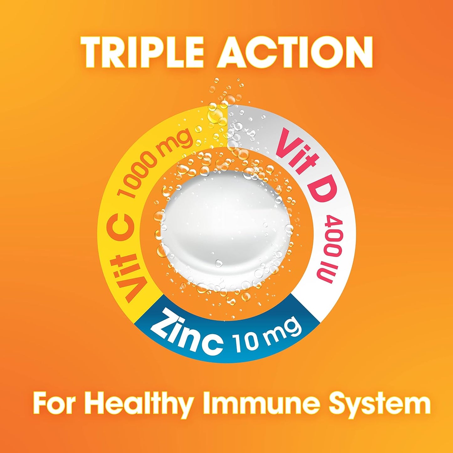nutrazul Immune Triple Action Effervescent Tablets with 1000mg Vitamin C, Vitamin D, and Zinc - Orange Flavor - Pack of 60 - Gluten, Sugar, Lactose, and Preservative Free - Supports Immune Function - Espot.com.au