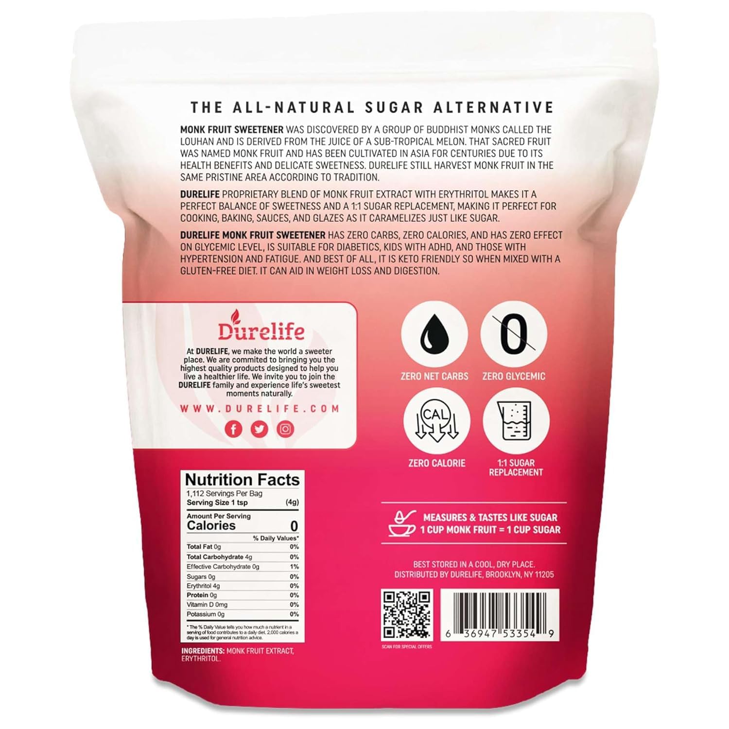 5-lb-durelife-golden-monk-fruit-sweetener---keto-friendly-sugar-substitute-crystal---zero-calorie-kosher---bulk-size-11-sugar-replacement-2
