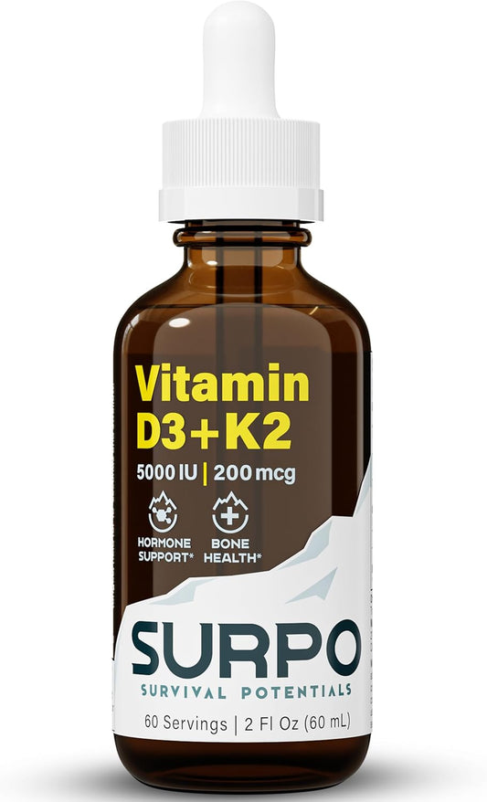 Liquid Vitamin D3 and K2 Drops with Omega 3 Oil for Hormone Support and Bone Health - 5000 IU Vitamin D - Maximum Absorption - 2Fl Oz Bottle - Espot.com.au