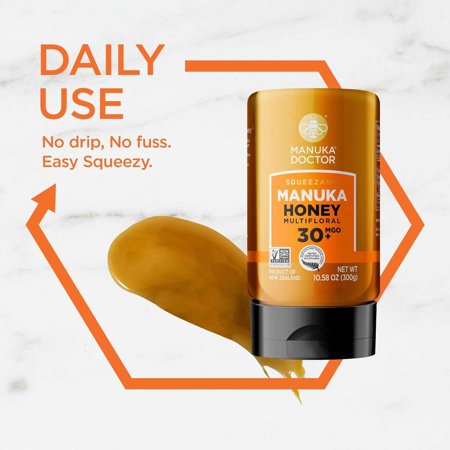 Raw Manuka Honey MGO 30+ SQUEEZY - 100% Pure New Zealand Honey - Certified & Guaranteed - Non-GMO - 10.58 oz