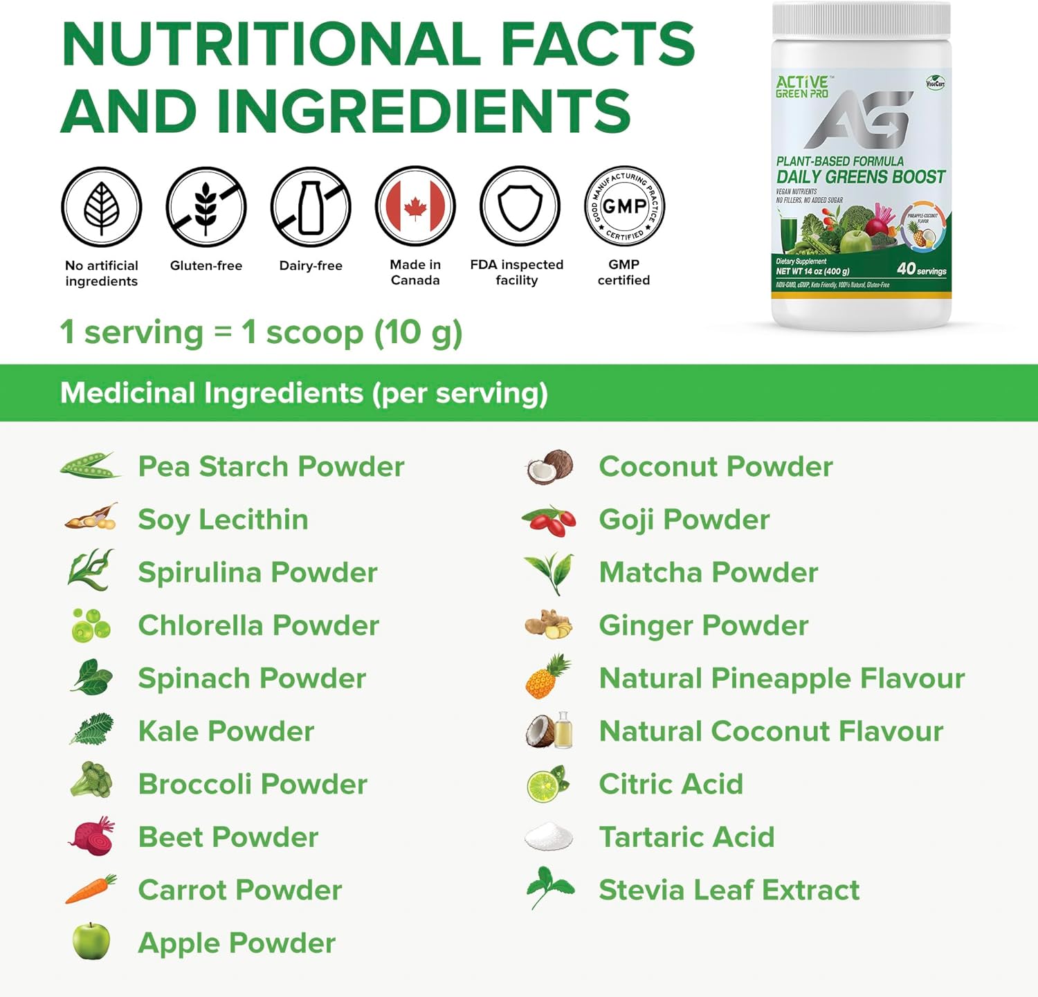 Green Superfoods Powder with 14 Different Greens - Packed with Antioxidants, Fiber, Vitamins, and Minerals for Daily Health and Detox - Active Green Pro Formula - Espot.com.au