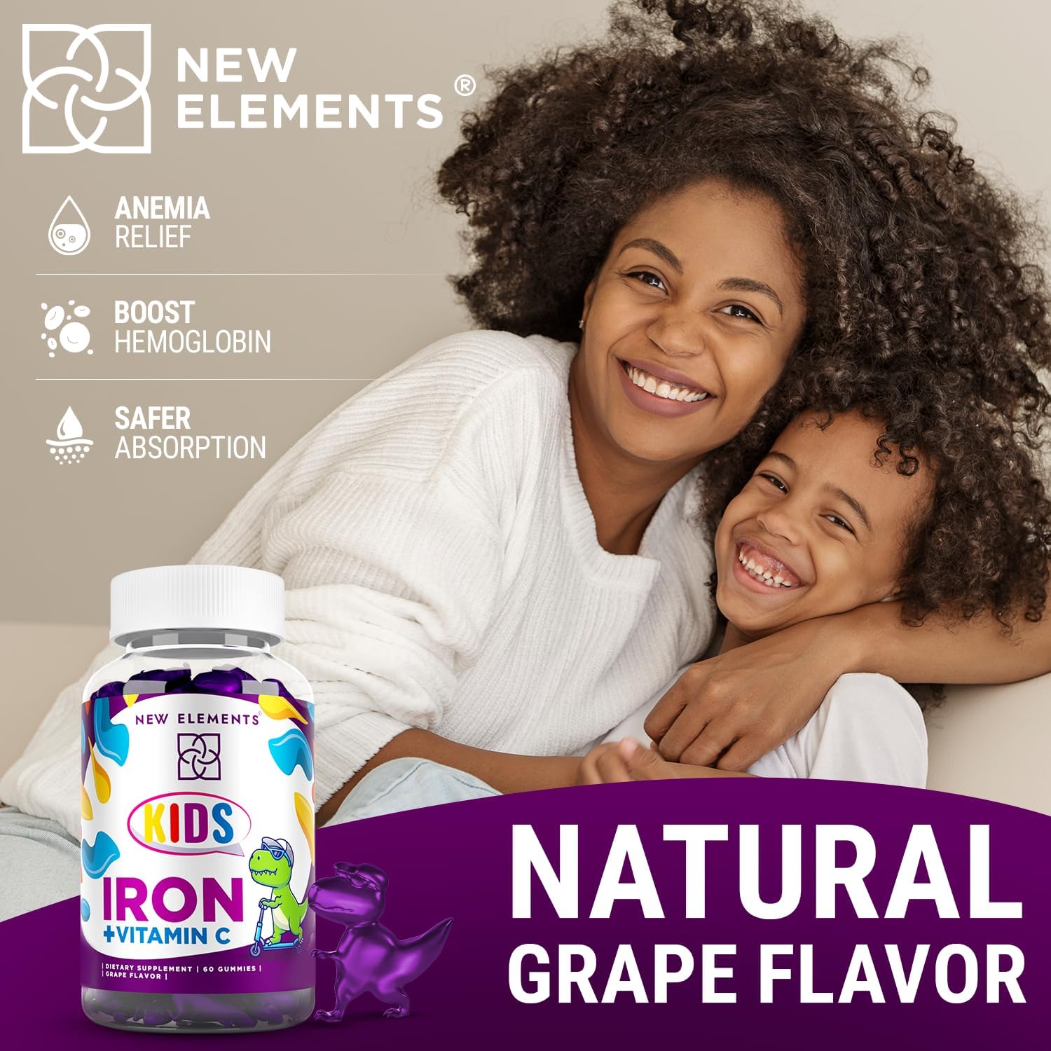 Iron Gummies for Kids with Vitamin C - Sugar Free, Enhanced Energy & Blood Health Support - Anemia Relief - Gluten-Free, Non-GMO, Vegan - Natural Grape Flavor - Crafted with Pectin for Optimal Health - Espot.com.au