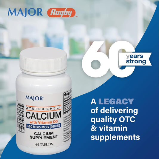 Oyster Shell Calcium Supplement with Vitamin D3 - 500 mg / 5 mcg - 60 Tablets - Supports Bone Health and Immune System - Espot.com.au