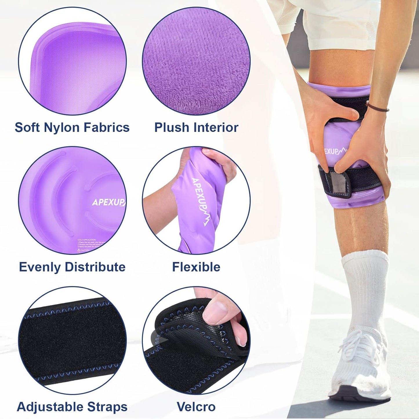 large-reusable-gel-ice-pack-wrap-for-knee-pain-relief-post-surgery---flexible-cold-pack-for-injuries-on-knee-back-shoulder-elbow-leg---purple-1-pack-2