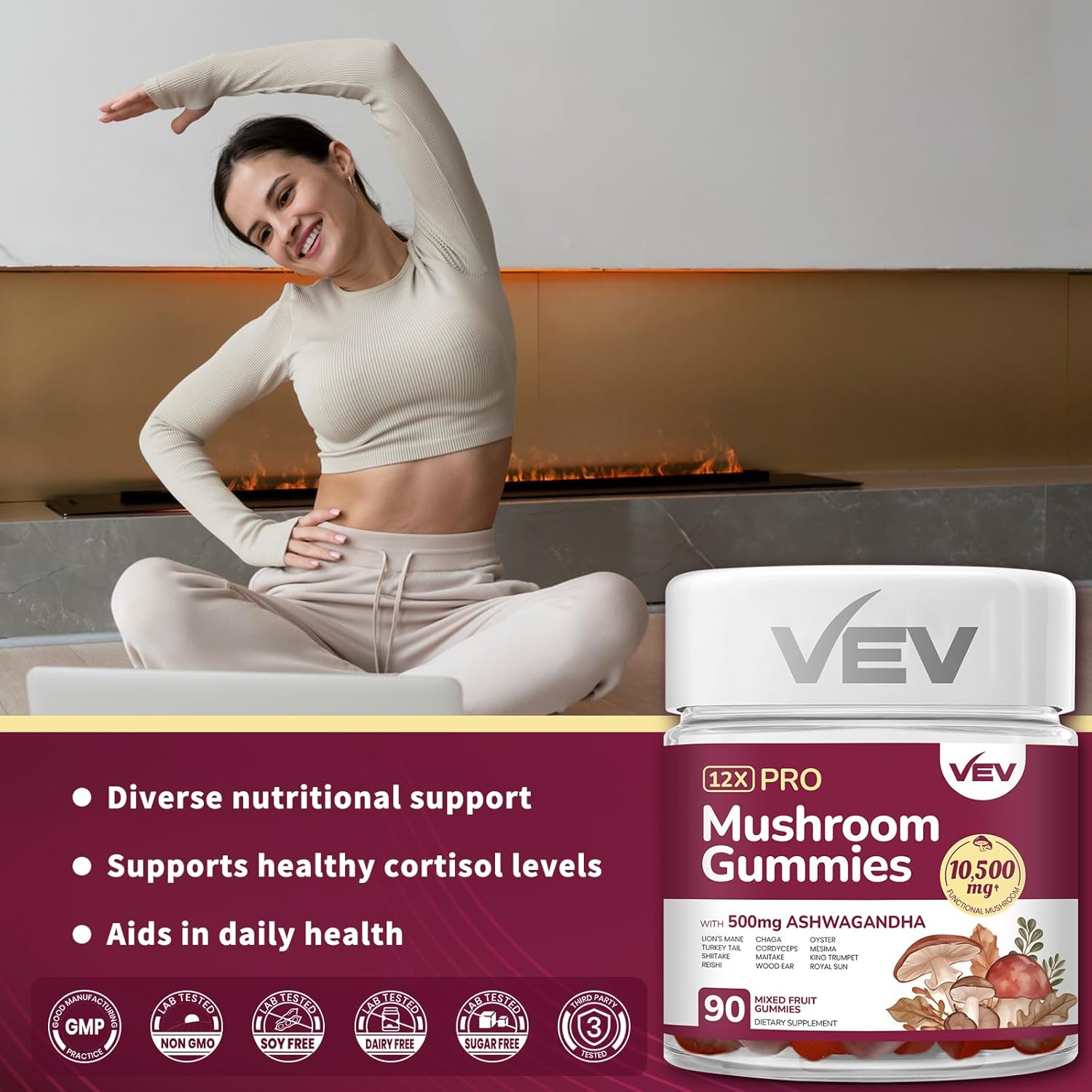 vev-mushroom-gummies-for-adults---12x-mushroom-supplement-with-lions-mane-reishi-cordyceps-turkey-tail-and-ashwagandha---90-vegan-gummies---immune-support-and-stress-relief-5