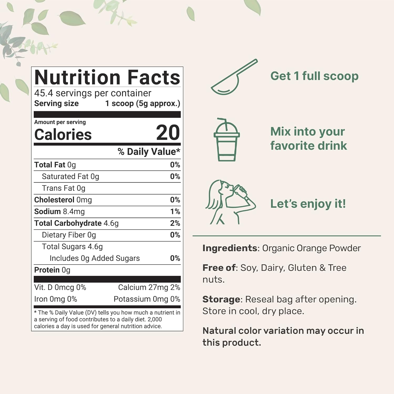 Organic Freeze-Dried Orange Powder - 8oz | 100% Natural Fruit Powder | No Sugar & Additives | Ideal for Drinks, Smoothies, & Beverages | Non-GMO & Vegan Friendly - Espot.com.au