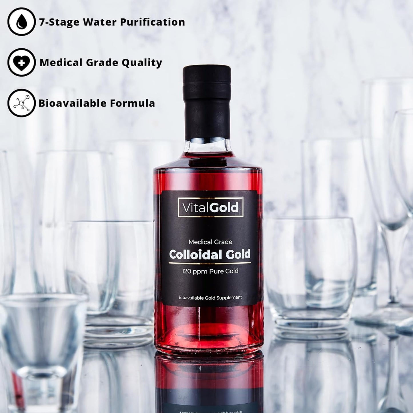 Ultra Strength Vital Gold Colloidal Gold 120 PPM Liquid Supplement - 500ml - Espot.com.au