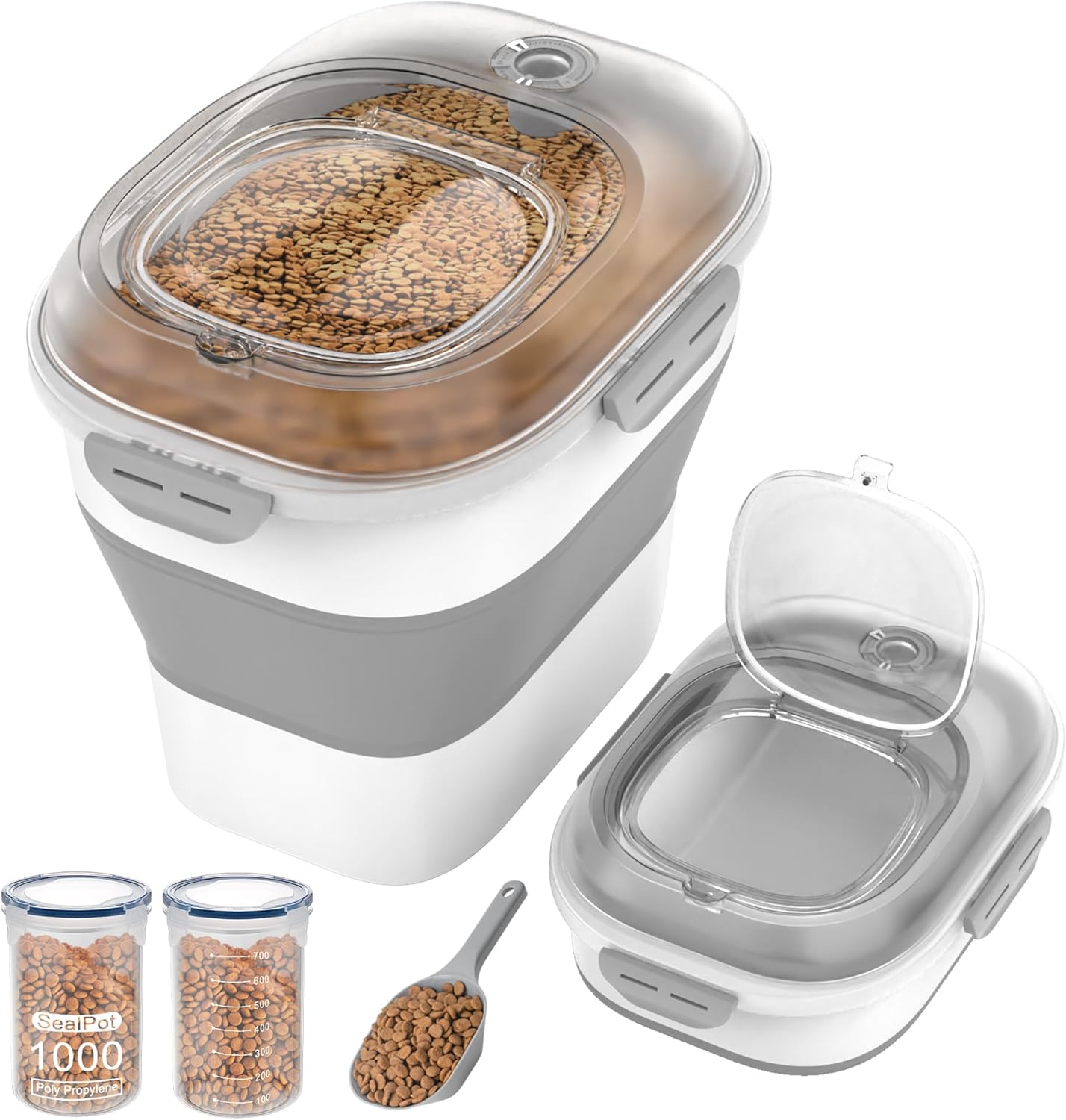 clear-dog-food-storage-container-with-airtight-lid-wheels-date-track---32-35-lbs-capacity---collapsible-design---includes-dog-food-scoop---2-pack-1