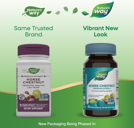 Premium Horse Chestnut Extract Capsules for Healthy Leg Veins - 500mg Total, Vegan, 180 Capsules - Pack of 2, Packaging May Vary - Espot.com.au