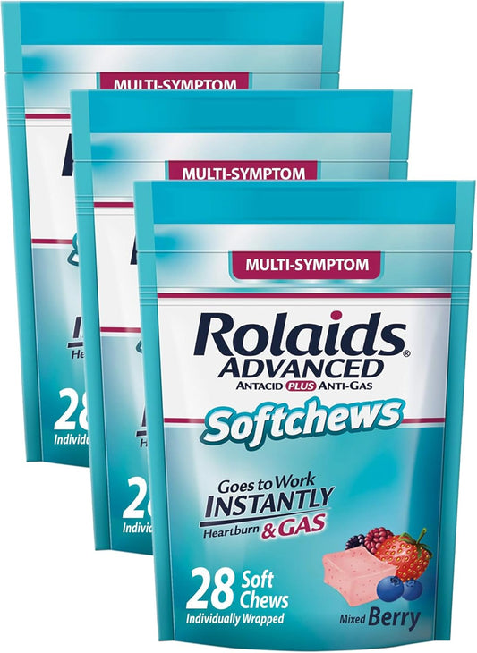 Rolaids Mixed Berry Softchews 28ct Pack of 3 - Advanced Antacid & Anti-Gas for Heartburn and Gas Relief - Espot.com.au