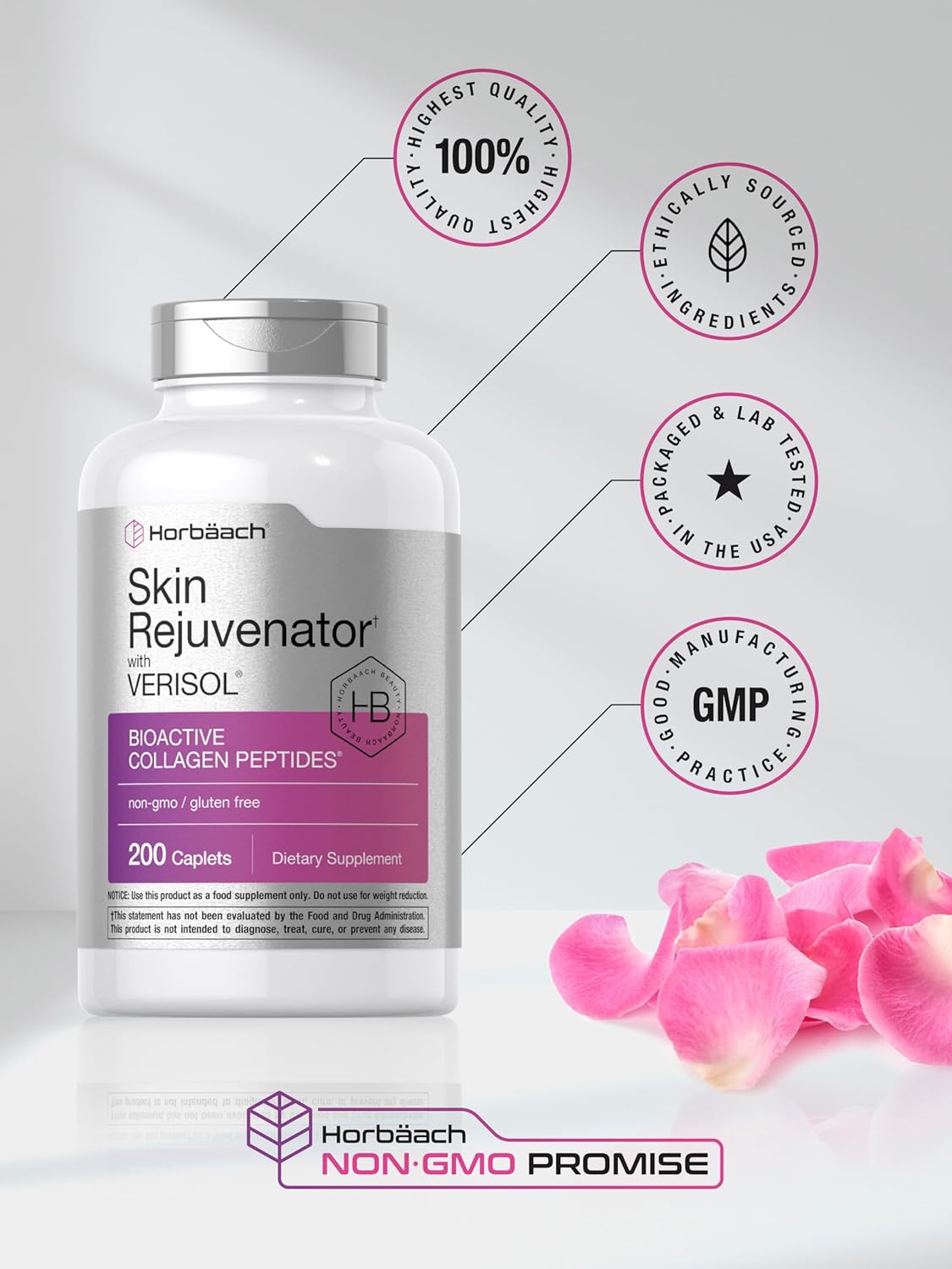 200 Caplets Horbäach Skin Rejuvenator with Verisol - Bioactive Collagen Peptides - Non-GMO, Gluten Free Supplement - Espot.com.au